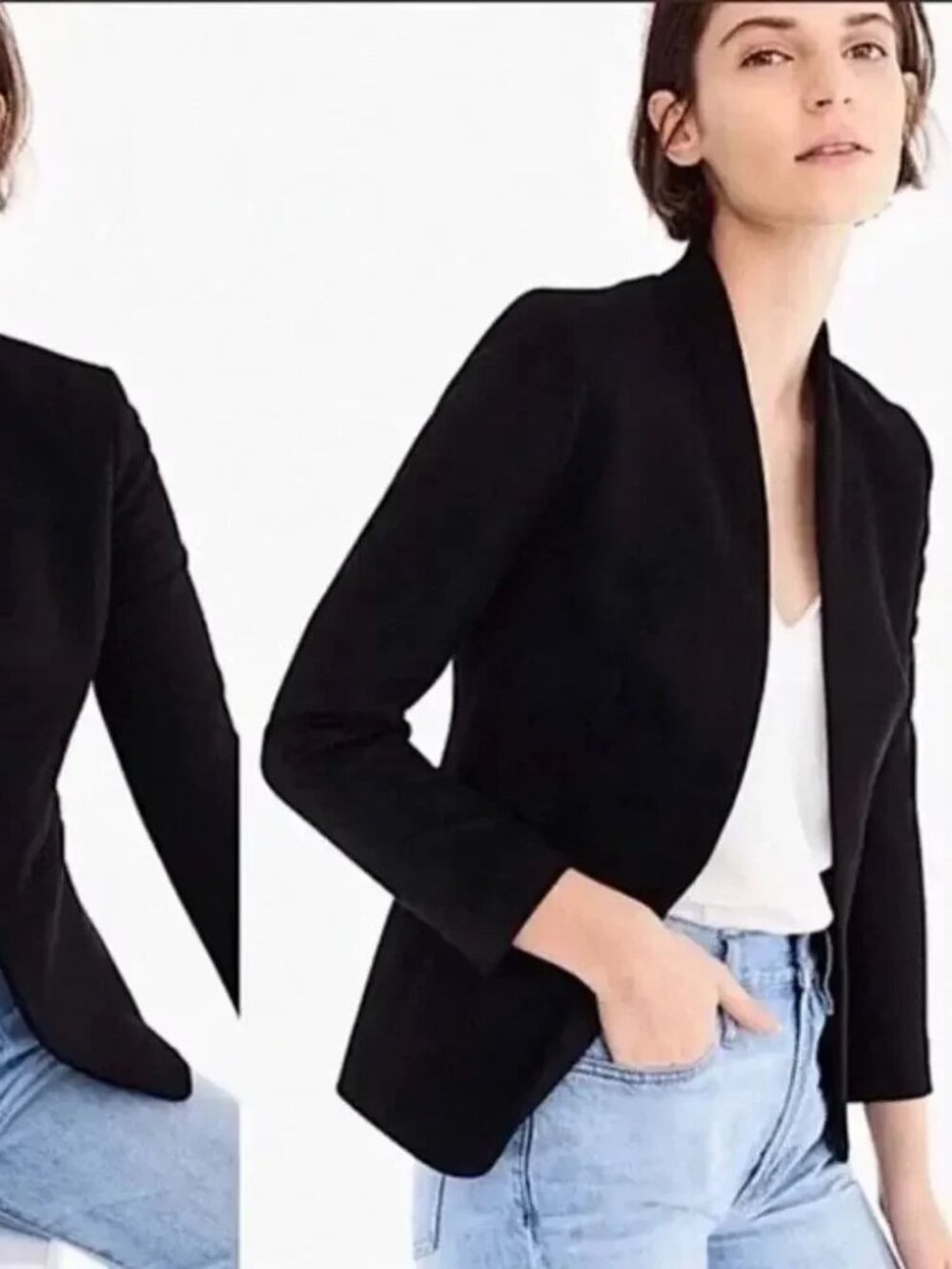 J.Crew Collarless Open Front Blazer Black Size 12 NWT
